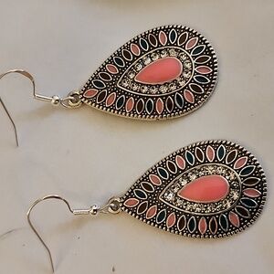 Boho Gypsy Sisters Pink and Black Teardrop Earrings